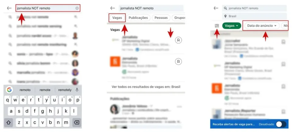 Imagem mostra como procurar vaga de emprego no LinkedIn