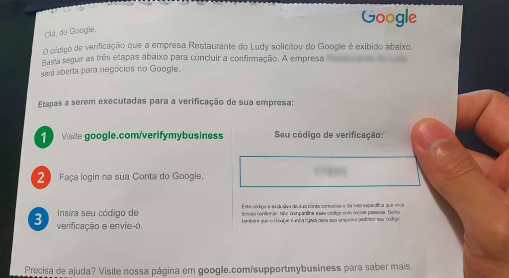 image de carta de verificação google meu negócio