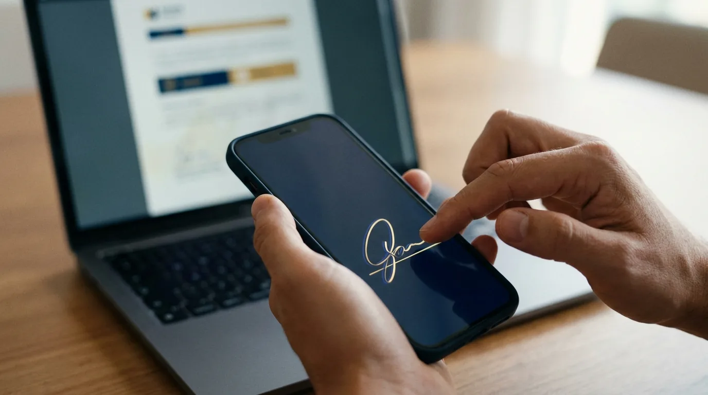Cliente assinando contrato de honorários com assinatura eletrônica pelo celular