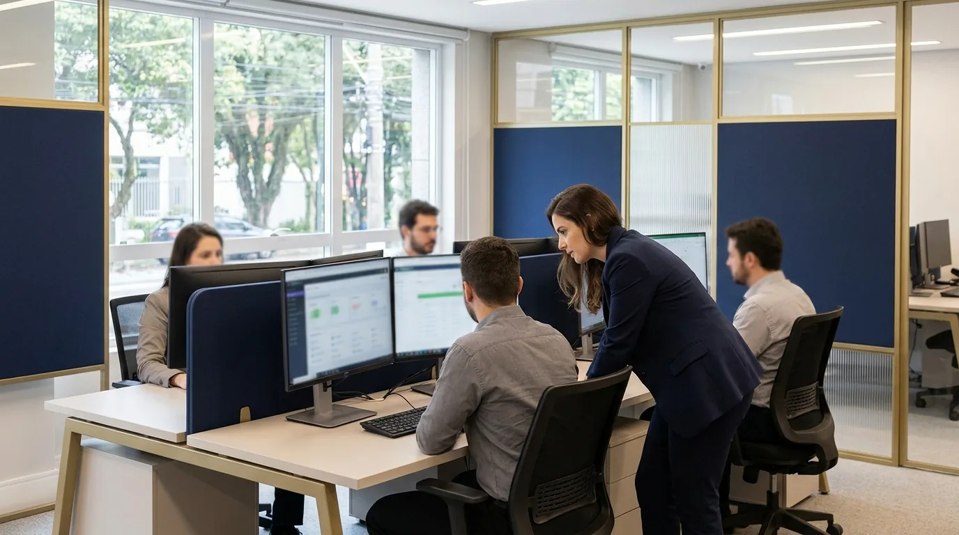 Equipe de BPO jurídico processando rotinas de um escritório de advocacia em ambiente digital