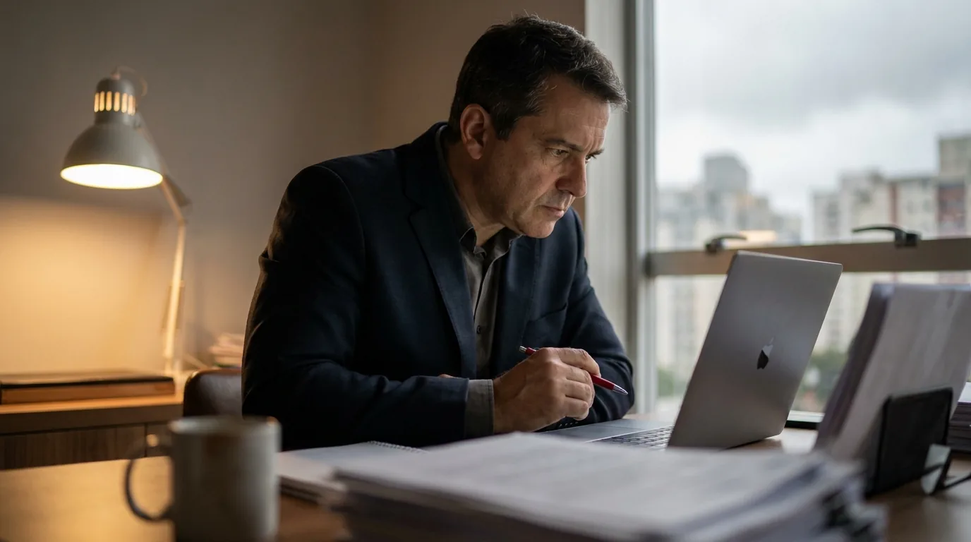 Advogado revisando o trabalho executado por agente de IA antes do envio