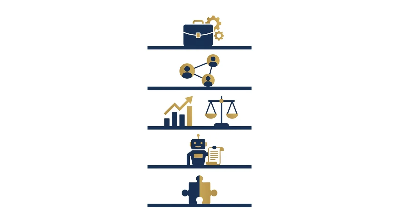 Categorias de software jurídico organizadas por função no escritório