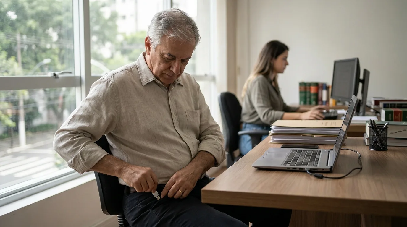 Advogado retira o token do certificado digital do notebook depois de assinar