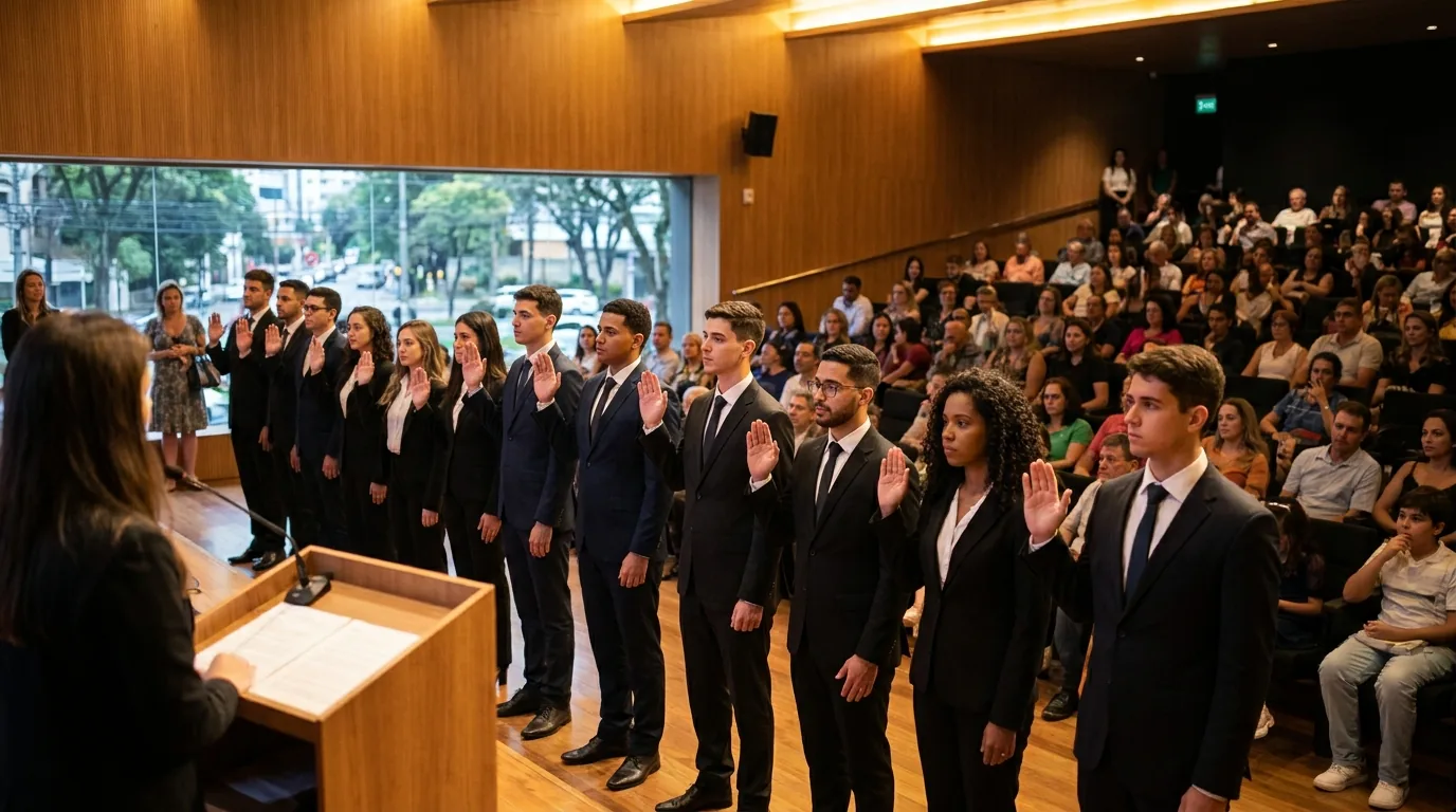 Novos advogados prestando compromisso na sessão solene da inscrição na OAB